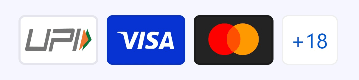 Pay with UPI, Visa, Mastercard and more