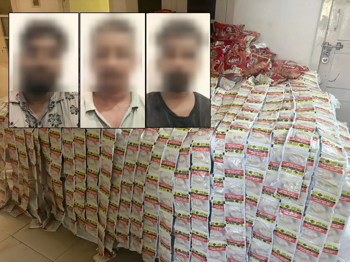 Thousands of seized Hans tobacco sachets stacked in a storeroom after a police raid